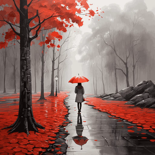 Passeggiata con Ombrello Rosso